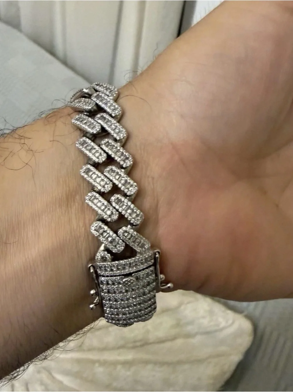 Men's 925 Sterling Silver Baguette Cuban Link Bracelet Iced Out CZ 15.4mm 8